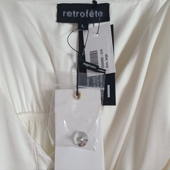 Retrofête Diane Embellished Satin Mini Dress, Size Large, White, NWT - Picture 14 of 16